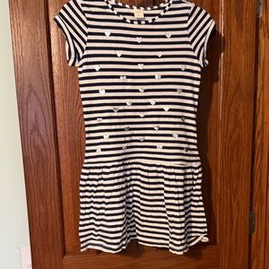 Gymboree Girls Striped Dress with Hearts |navy and white | Size L (10-12)